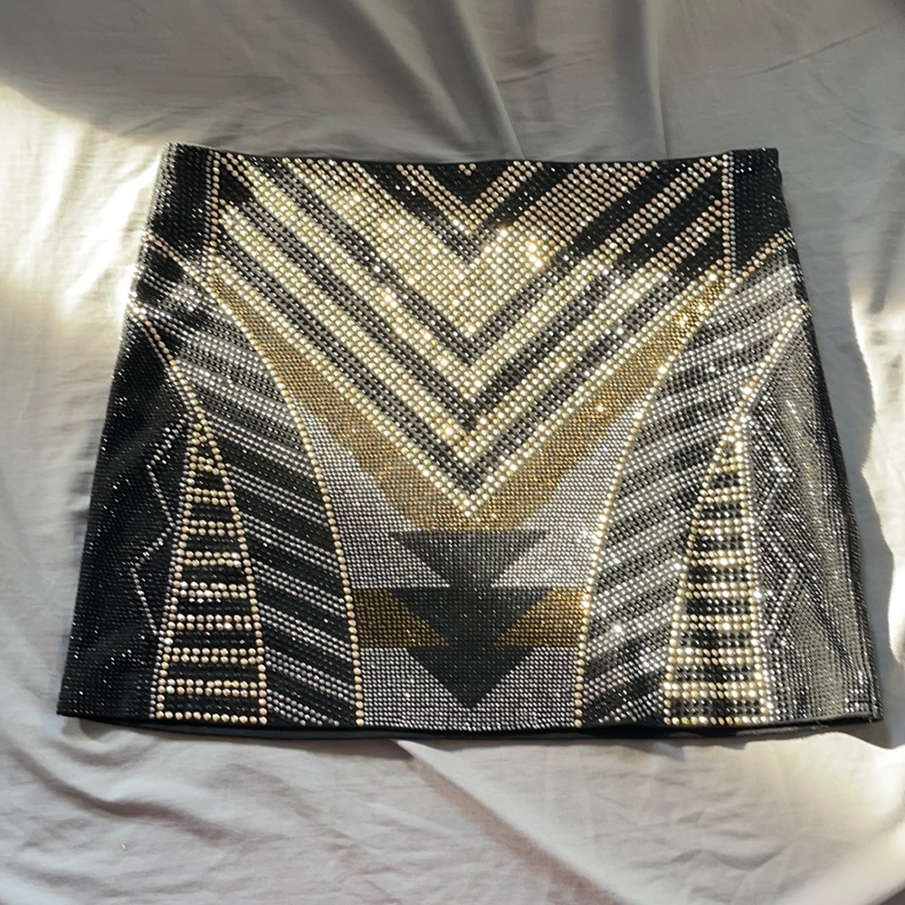 Ambiance Black, Gold & Silver Embellished Geometric Mini Skirt